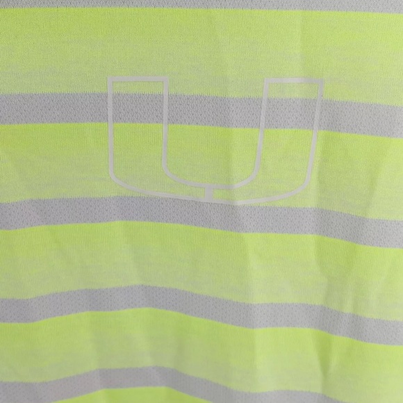 Miami Hurricanes Adidas Striped Logo Golf Polo Shirt Sz M Neon Grn Light Purple - Picture 7 of 11